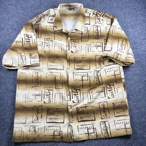 Southpole Shirt Mens XXL Tan Brown All Over Logo Print Button Front Casual